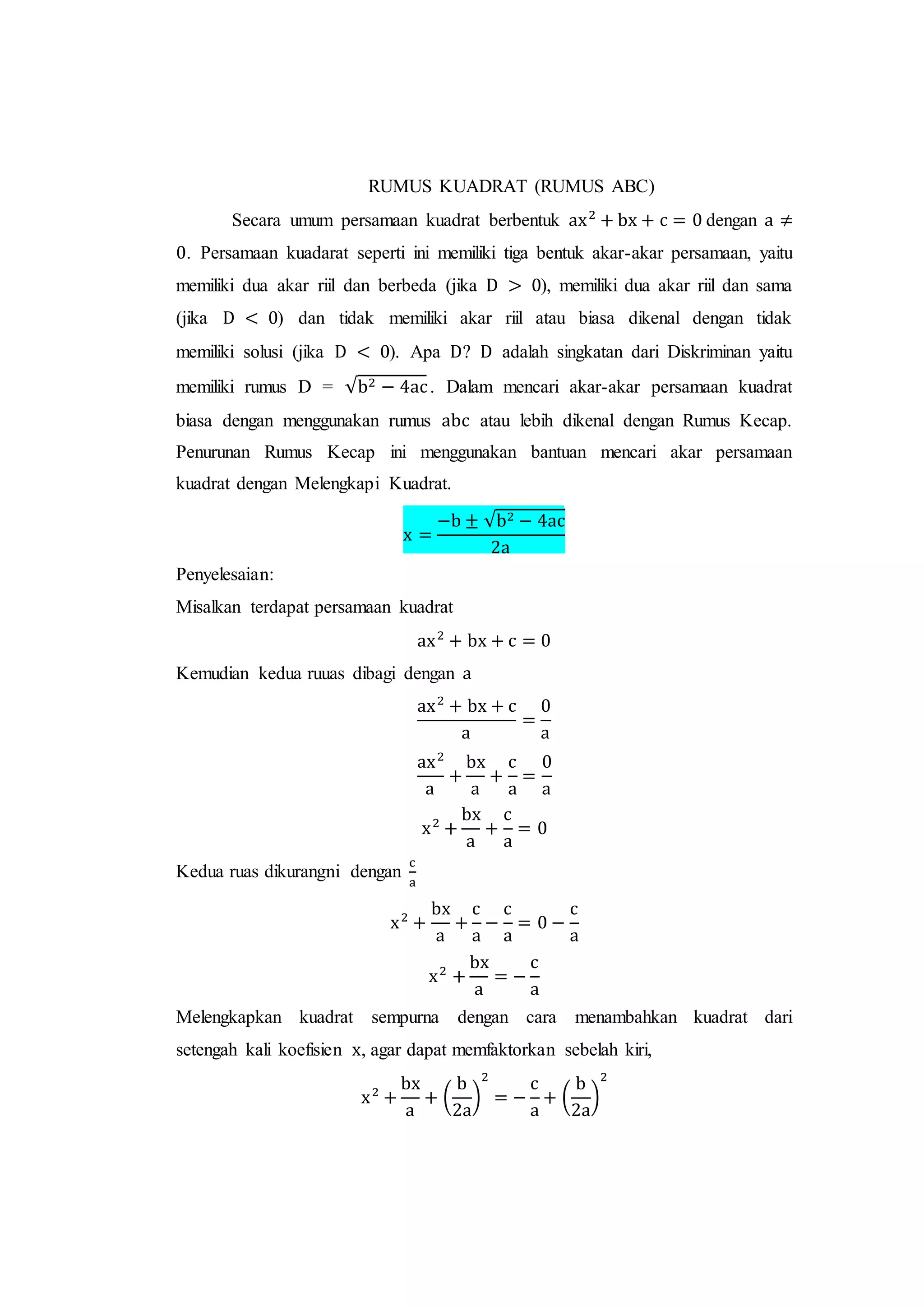 Rumus kuadrat (rumus abc) | DOCX