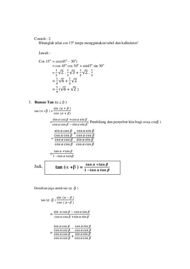 Rumus Jumlah Dan Selisih Dua Sudut