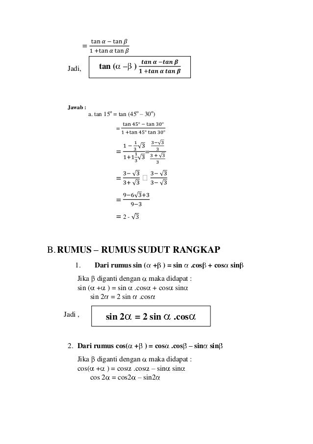 Rumus Trigonometri Jumlah Dan Selisih Dua Sudut LEMBAR EDU