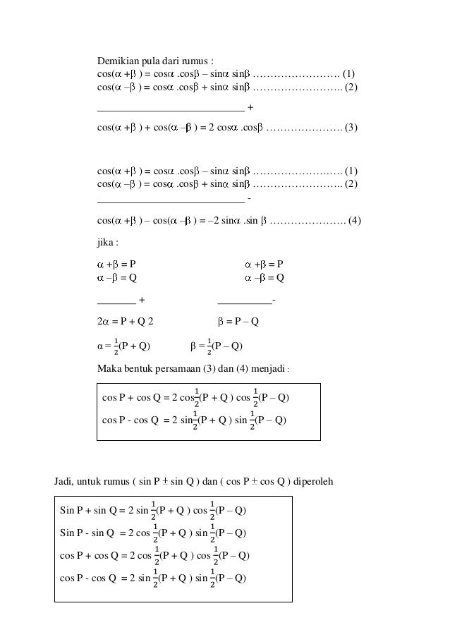 Rumus Cosinus Jumlah Dan Selisih Dua Sudut
