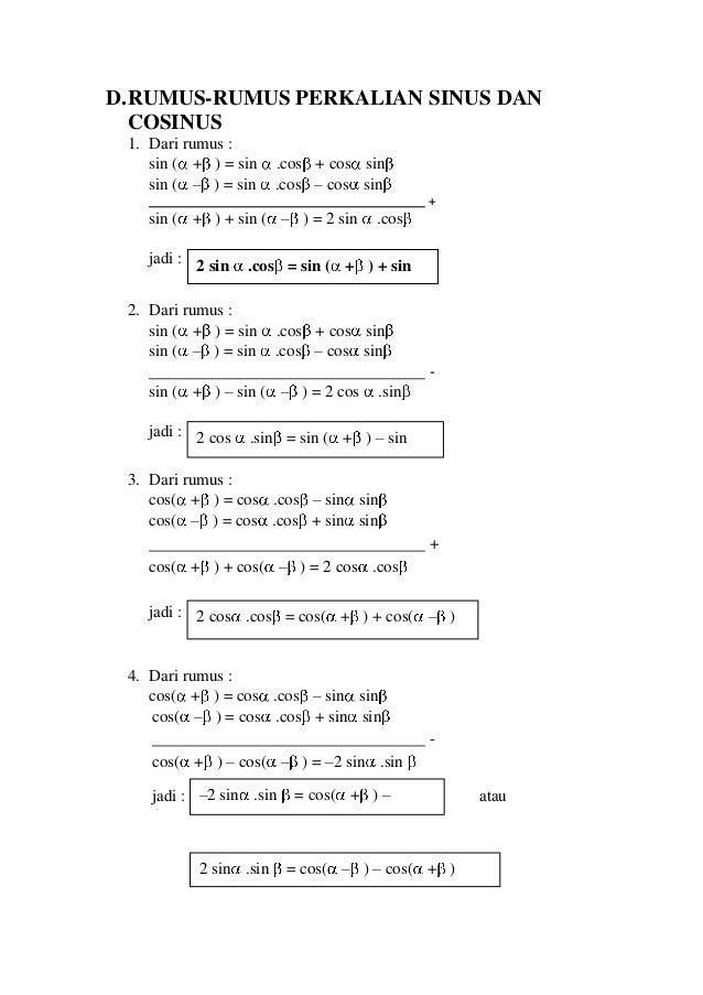 Contoh Soal Dan Pembahasan Jumlah Dan Selisih Sinus Dan Cosinus Dapatkan Contoh