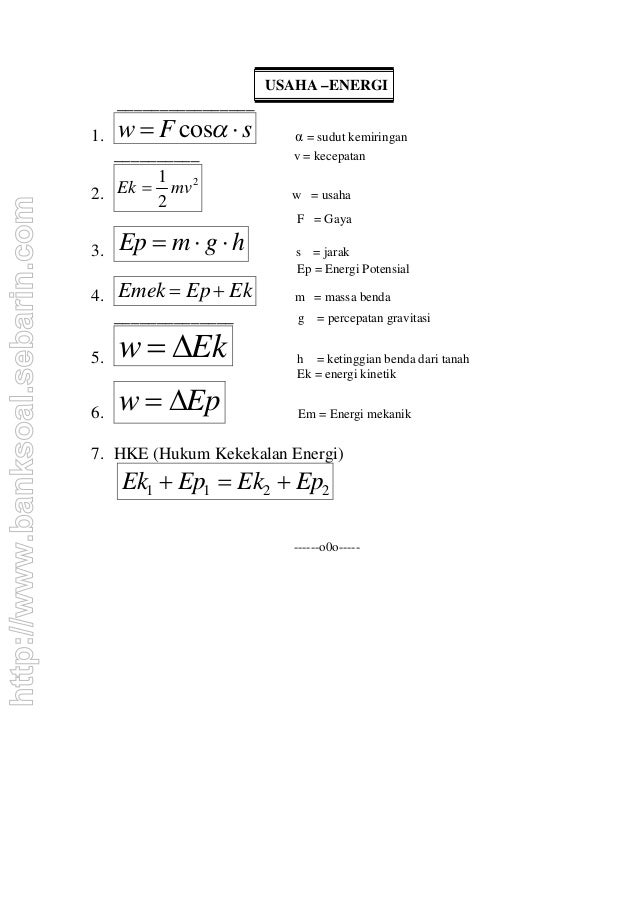  Rumus  usaha dan  energi 