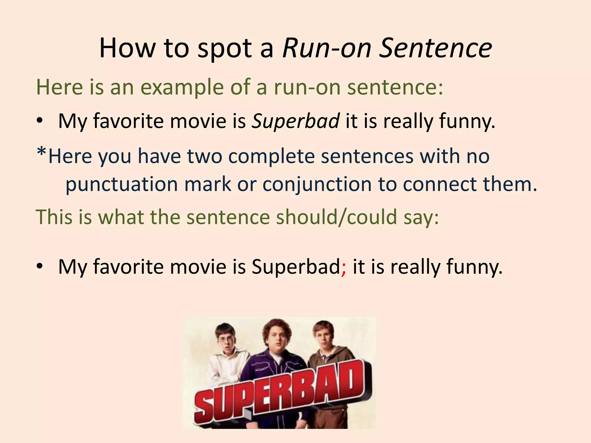 Examples of Coordinating ConjunctionYesterday I lost my wallet, so I need to cancel my credit cards. My brother is coming to town, and I am so excited to see him.The professor is very nice, but he is a very hard grader. *Note: After the conjunction, there is a new subject and verb, which should tell you that you have a new complete sentence. Before the conjunction, you need to have a COMMA ( , ).