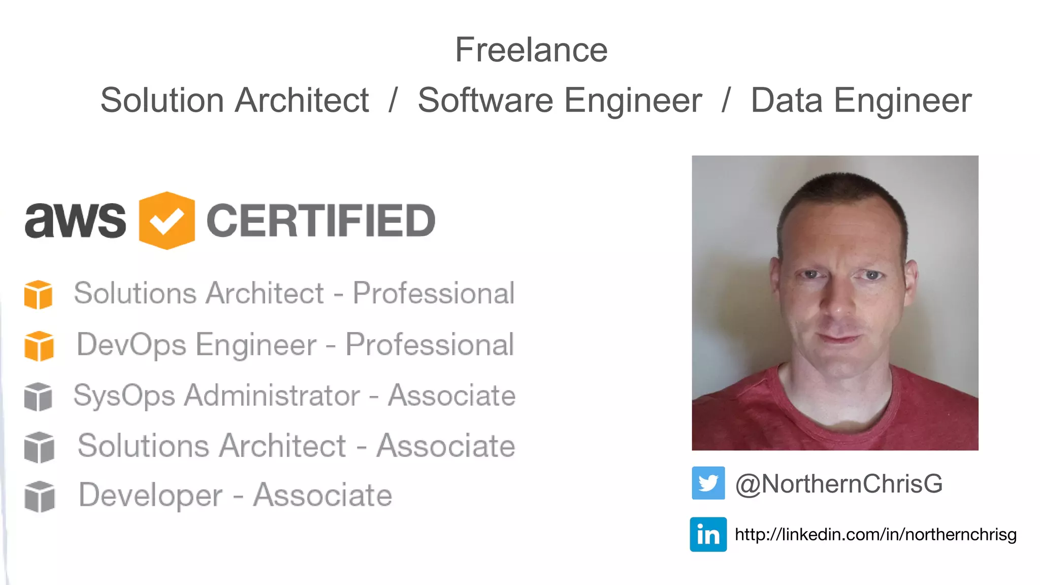 Freelance
Solution Architect / Software Engineer / Data Engineer
@NorthernChrisG
http://linkedin.com/in/northernchrisg