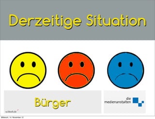Derzeitige Situation




                            Bürger
Mittwoch, 14. November 12
 