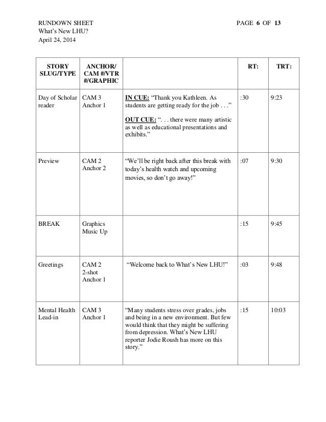 Rundown Script For Newscast