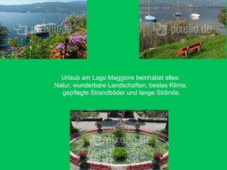 Urlaub am Lago Maggiore beinhaltet alles:
Natur, wunderbare Landschaften, bestes Klima,
gepflegte Strandbäder und lange Strände.
 