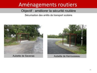 Aménagements routiers  Objectif : améliorer la sécurité routière Sécurisation des arrêts de transport scolaire Aubette de Savenas Aubette de Kerrousseau 