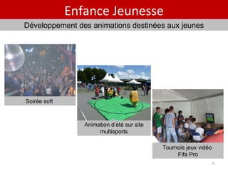 Développement des animations destinées aux jeunes Animation d’été sur site multisports Tournois jeux vidéo  Fifa Pro Soirée soft  Enfance Jeunesse 