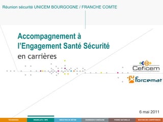 Accompagnement à  l’Engagement Santé Sécurité en carrières Réunion sécurité UNICEM BOURGOGNE / FRANCHE COMTE 6 mai 2011 