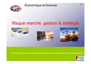 18
                 Economique et financier




  Risque marché, gestion & stratégie




Ce sont les risques liés à l'organisation financière et aux modes de commercialisation
 