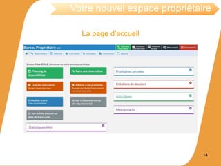14
Votre nouvel espace propriétaire
La page d’accueil
 