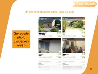 31
Les visuels
Sur quelle
photo
cliqueriez-
vous ?
Un élément essentiel dans l’acte d’achat
 