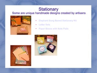 Stationary  Some are unique handmade designs created by artisans Elephant Dung Boxed Stationary Kit Letter Sets Paper Boxes with Note Pads 