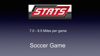 Soccer Game
7.0 - 9.5 Miles per game
 