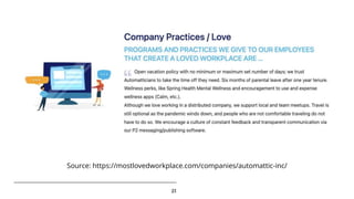 21
Source: https://mostlovedworkplace.com/companies/automattic-inc/
 