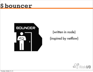 $bouncer
(written in node)
(inspired by netflow)
Thursday, October 10, 13
 