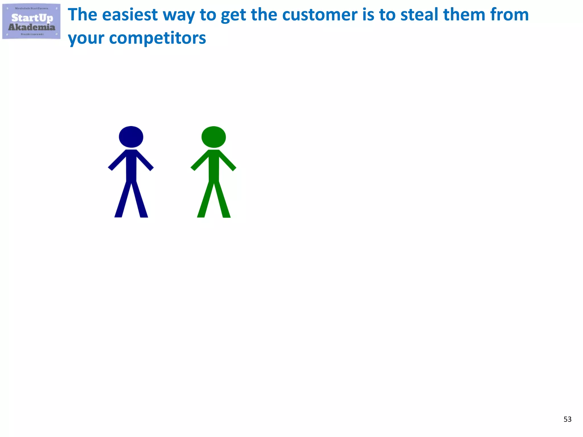 53
The easiest way to get the customer is to steal them from
your competitors
 