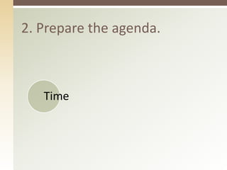 2. Prepare the agenda. 
Time 
 