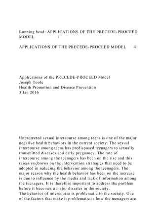 Running head APPLICATIONS OF THE PRECEDE-PROCEED MODEL        1.docx