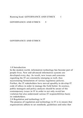 Running head GOVERNANCE AND ETHICS 1GOVERNANCE AND ETHICS5.docx
