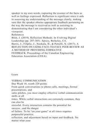 Reflection Recieved Message Running head PART 2-REFLECTION AND FEEDBACK .docx