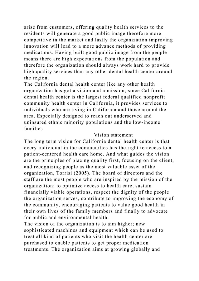 Running head STRATEGIC PLAN OF DENTAL HEALTH CARE CENTER .docx