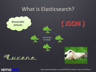 What is Elasticsearch?
Reasonable
defaults { JSON }
Distributed
by design
http://www.dailypets.co.uk/2007/06/17/kittens-re...