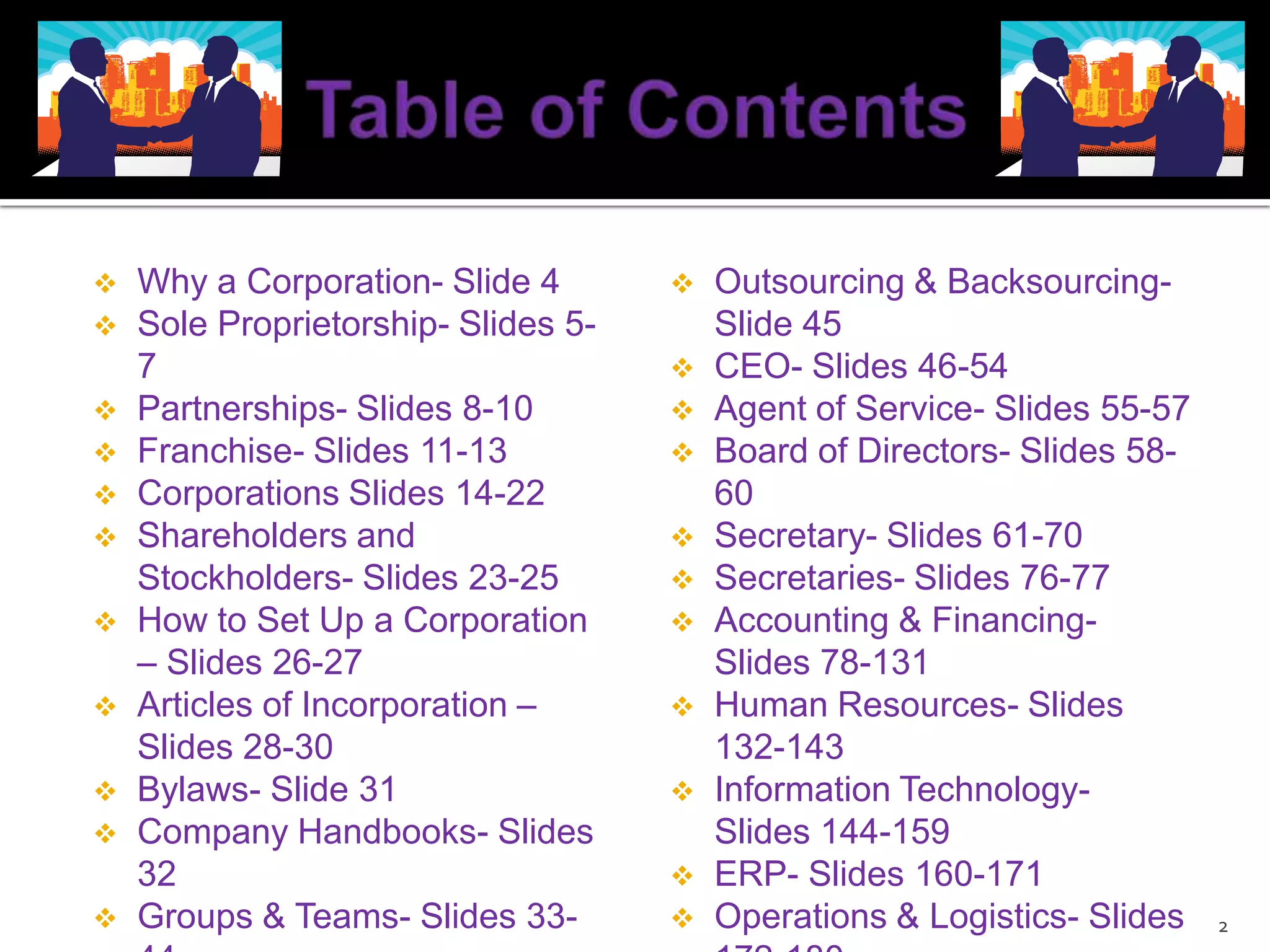 Table of ContentsWhy a Corporation- Slide 4