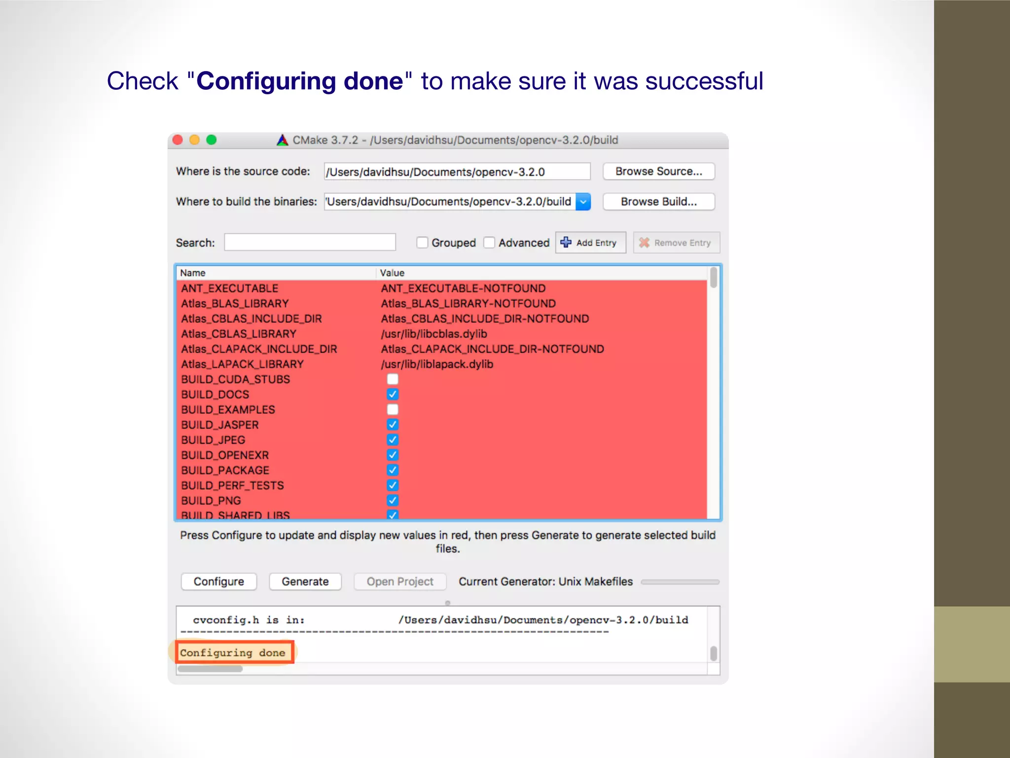 Check "Conﬁguring done" to make sure it was successful
 