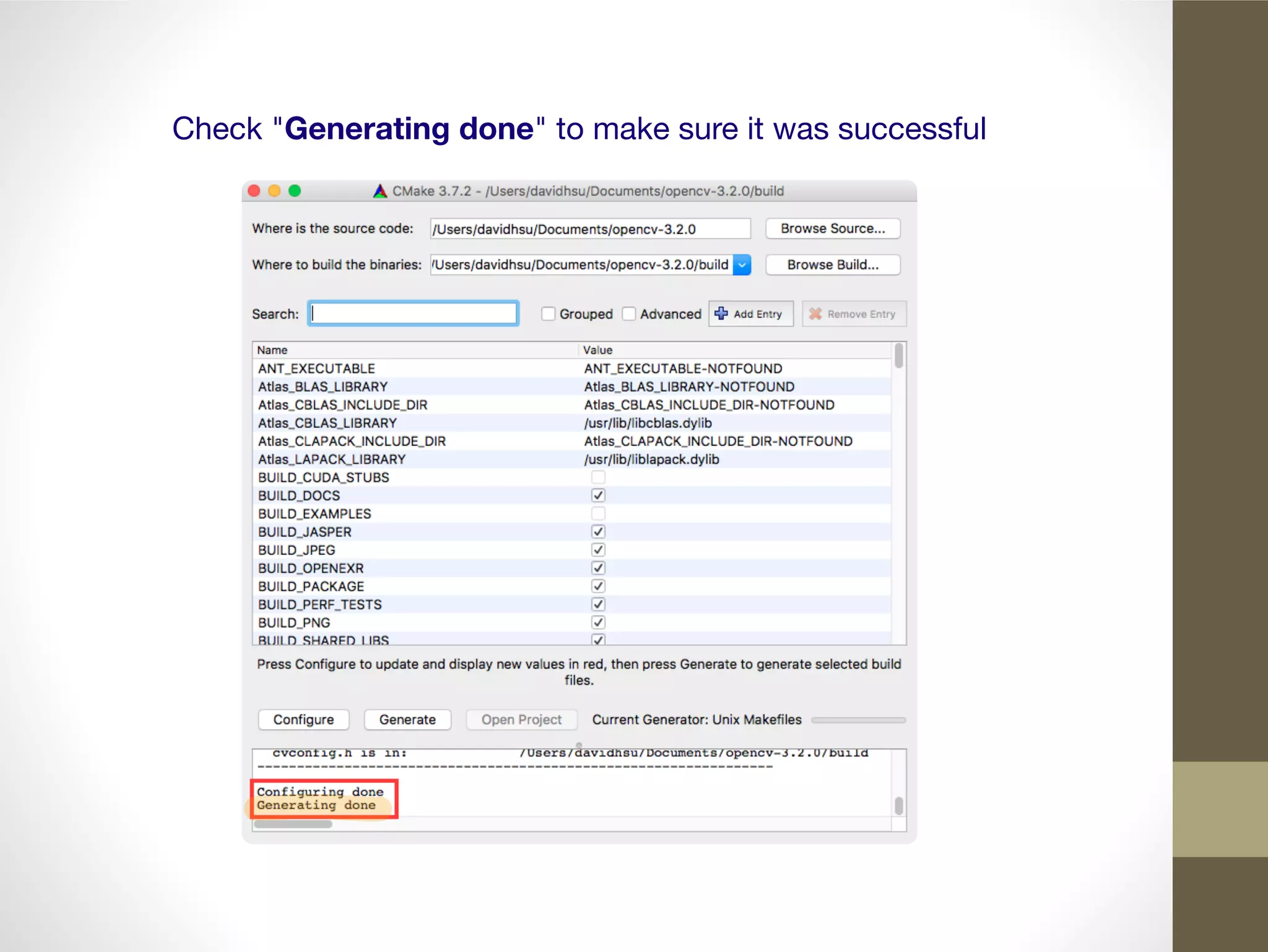 Check "Generating done" to make sure it was successful
 