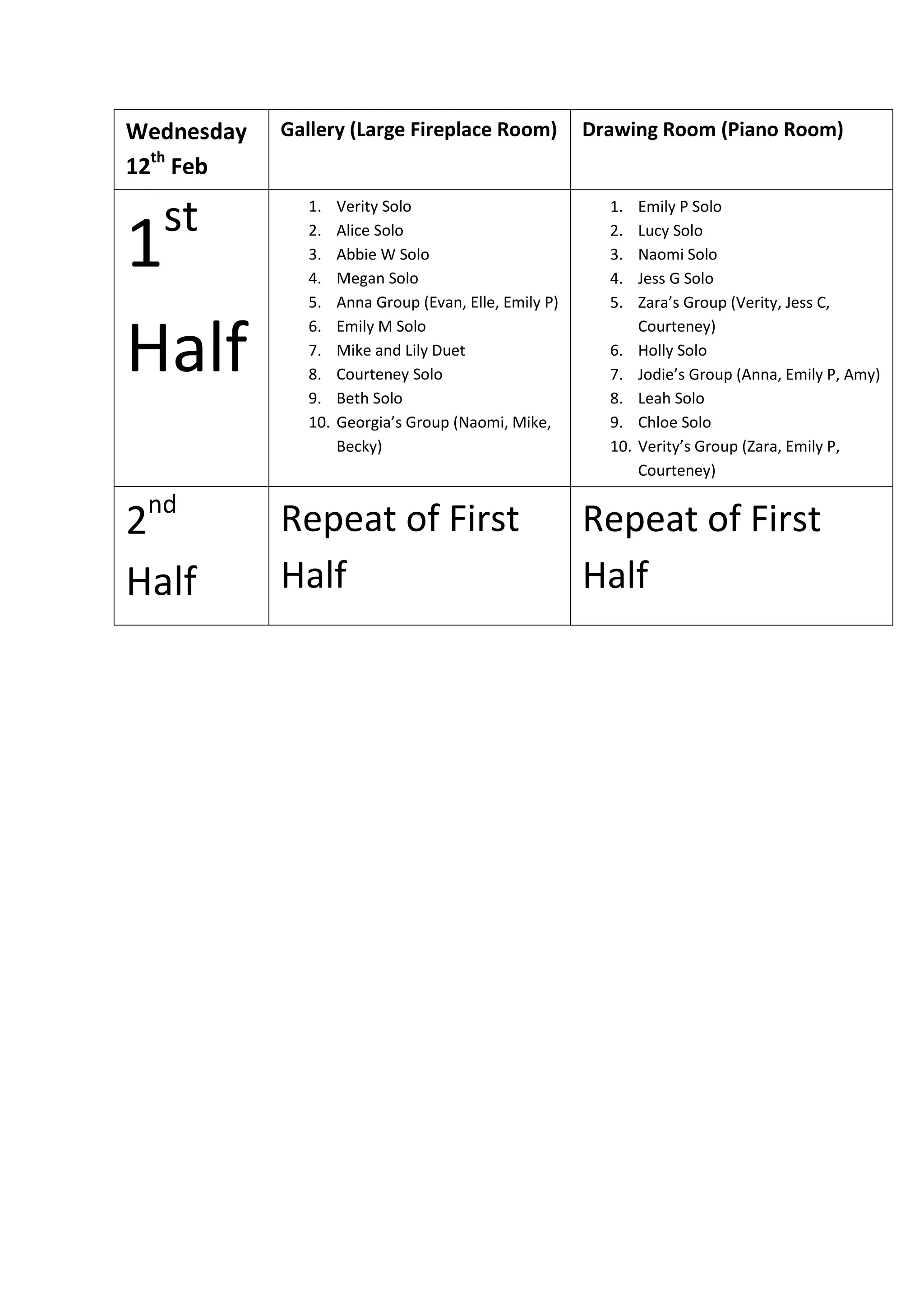 Running order | DOCX