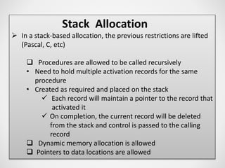 Stack Based Allocation Run time administration | PPTX