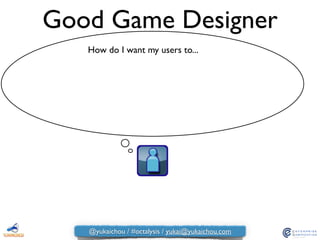 Good Game Designer
How do I want my users to...
@yukaichou / #octalysis / yukai@yukaichou.com
 