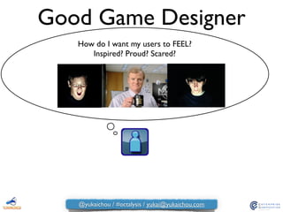 Good Game Designer
How do I want my users to FEEL?  
Inspired? Proud? Scared?
@yukaichou / #octalysis / yukai@yukaichou.com
 