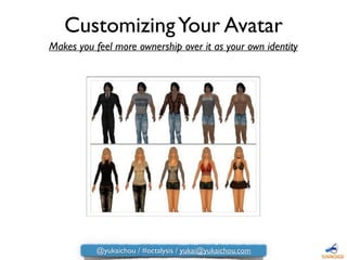 CustomizingYour Avatar
Makes you feel more ownership over it as your own identity
@yukaichou / #octalysis / yukai@yukaichou.com
 