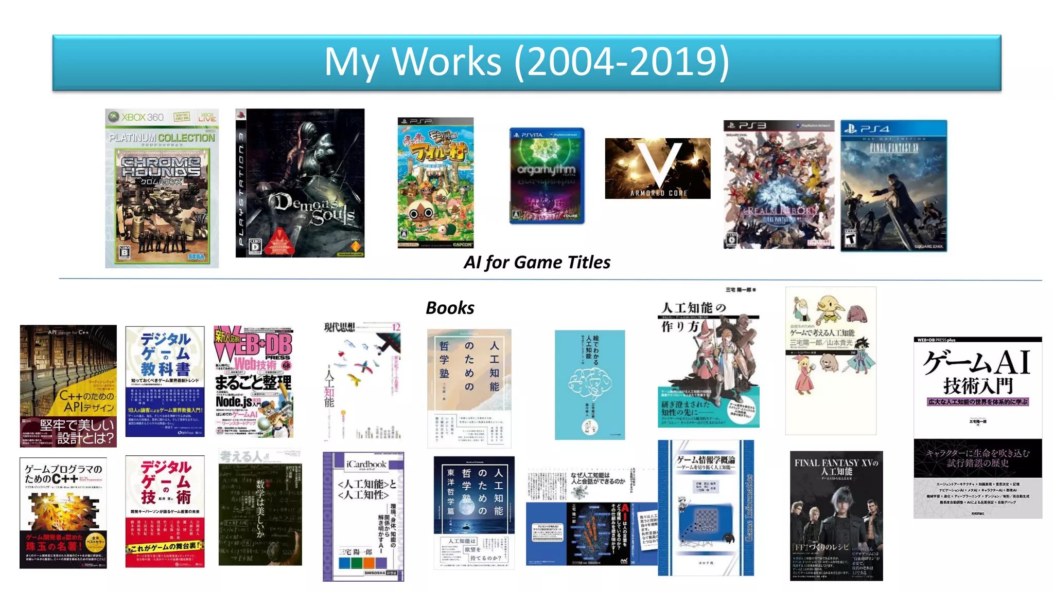 My Works (2004-2019)
AI for Game Titles
Books
 
