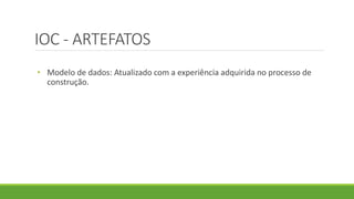 IOC - ARTEFATOS 
• Modelo de dados: Atualizado com a experiência adquirida no processo de 
construção. 
 