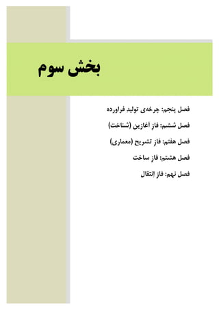 ‫ﺑﺨﺶ‬‫ﺳﻮﻡ‬
‫ﭘﻨﺠﻢ‬ ‫ﻓﺼﻞ‬:‫ﭼﺮﺧﻪ‬‫ﻓﺮﺍﻭﺭﺩﻩ‬ ‫ﺪ‬‫ﺗﻮﻟﻴ‬ ‫ﻱ‬
‫ﺷﺸﻢ‬ ‫ﻓﺼﻞ‬:‫ﺁﻏﺎﺯﻳﻦ‬ ‫ﹺ‬‫ﺯ‬‫ﻓﺎ‬)‫ﺷﻨﺎﺧﺖ‬(
‫ﻫﻔﺘﻢ‬ ‫ﻓﺼﻞ‬:‫ﺗﺸﺮﻳﺢ‬ ‫ﹺ‬‫ﺯ‬‫ﻓﺎ‬)‫ﻣﻌﻤﺎﺭﻱ‬(
‫ﻫﺸﺘﻢ‬ ‫ﻓﺼﻞ‬:‫ﺳﺎﺧﺖ‬ ‫ﹺ‬‫ﺯ‬‫ﻓﺎ‬
‫ﻧﻬﻢ‬ ‫ﻓﺼﻞ‬:‫ﻧﺘﻘﺎﻝ‬‫ﺍ‬ ‫ﹺ‬‫ﺯ‬‫ﻓﺎ‬
 
