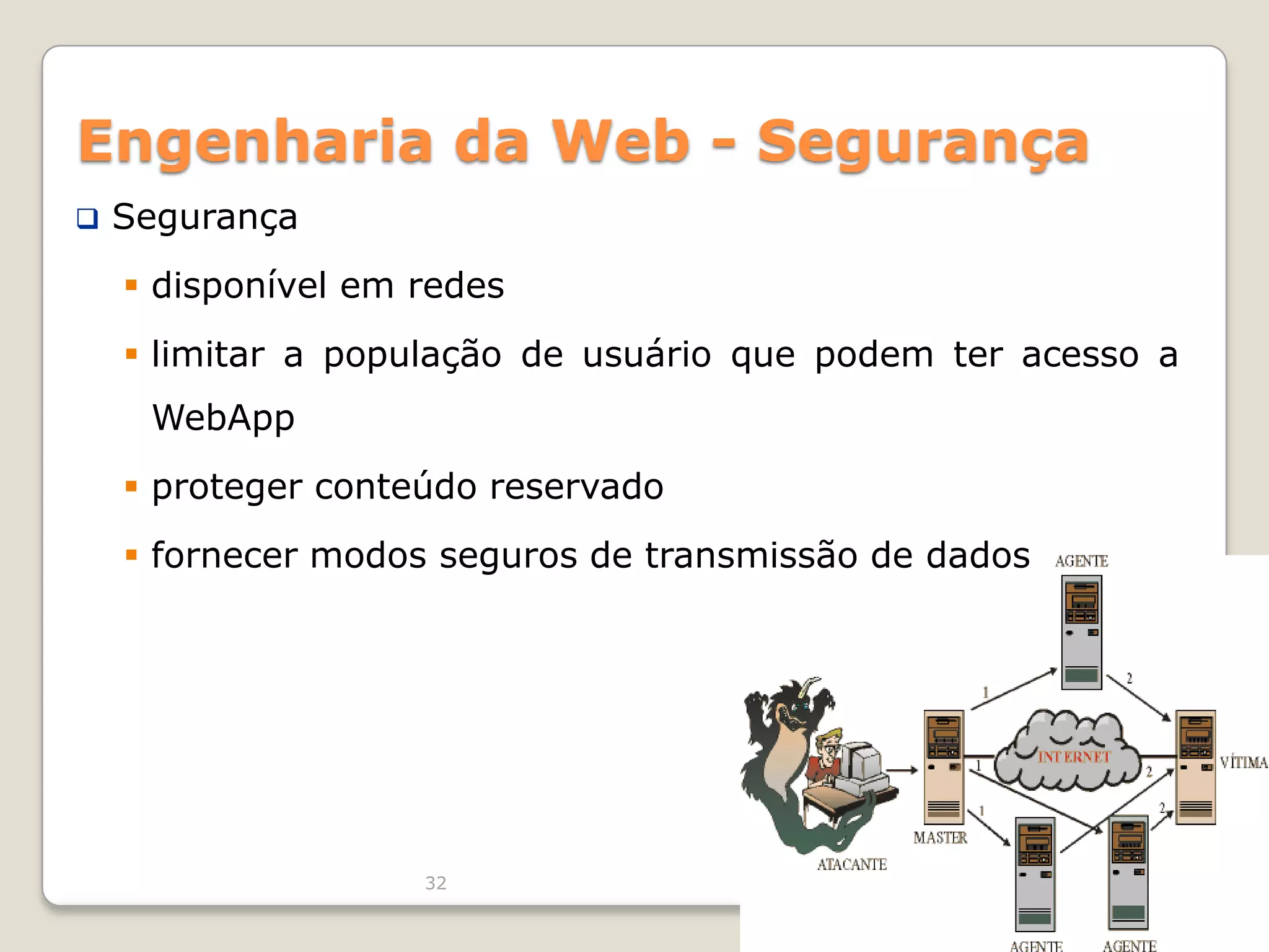 24PodemosutilizarnaEngenharia Web  osmétodos e técnicasdaEngenharia de Software tradicional?Não, a Engenhariada Web não é um clone daEngenharia de Software tradicional, emboraenvolvaprogramação e processos de desenvolvimentos.