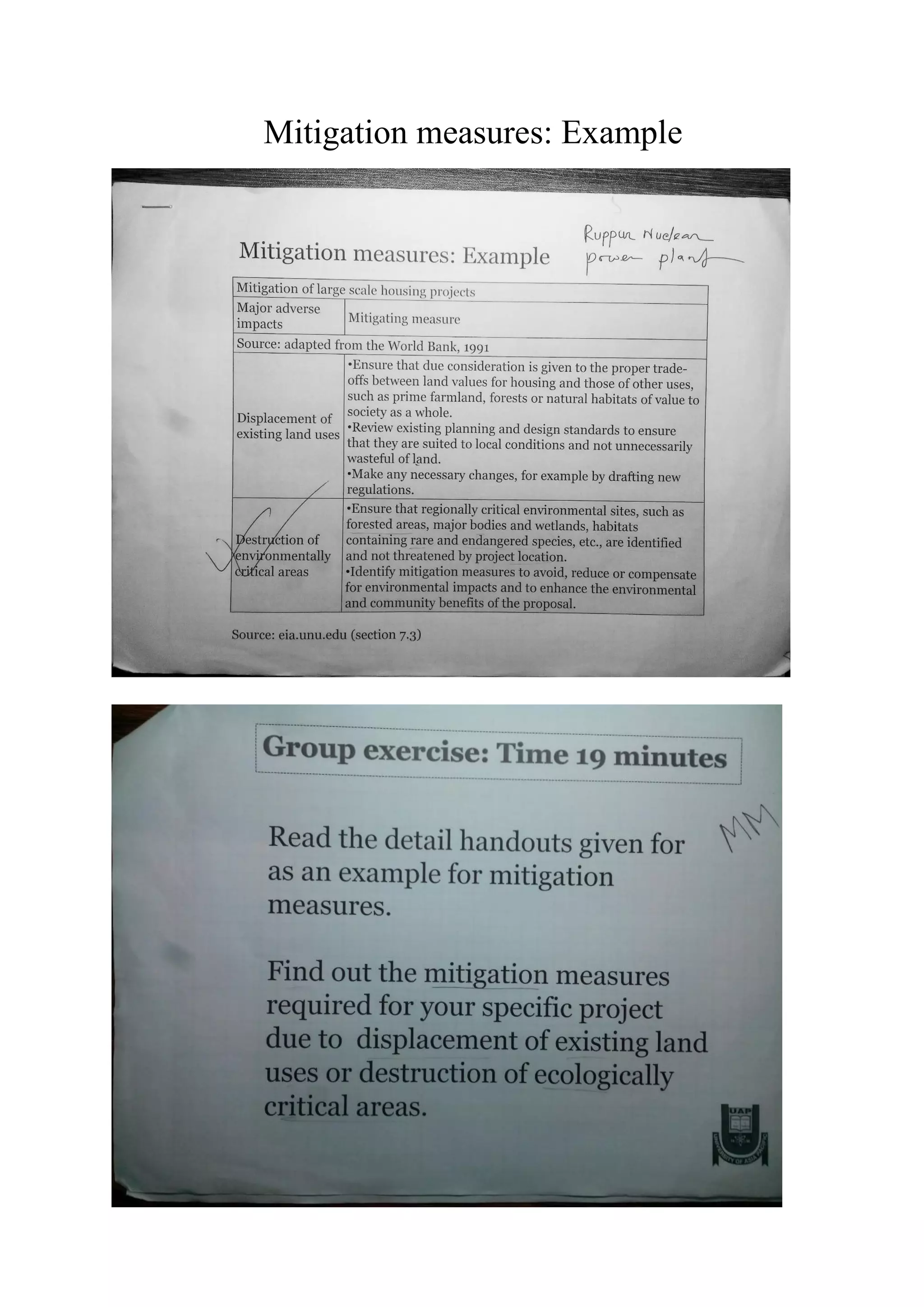 Mitigation measures: Example