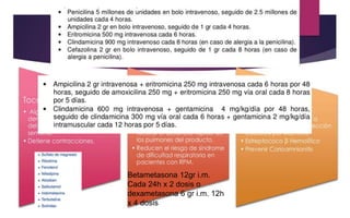 Betametasona 12gr i.m.
Cada 24h x 2 dosis o
dexametasona 6 gr i.m. 12h
x 4 dosis
 