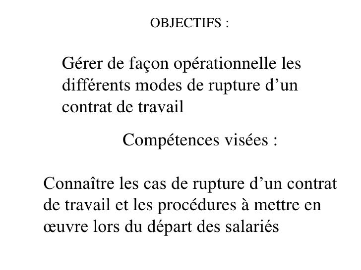 Rupture Du Contrat De Travail