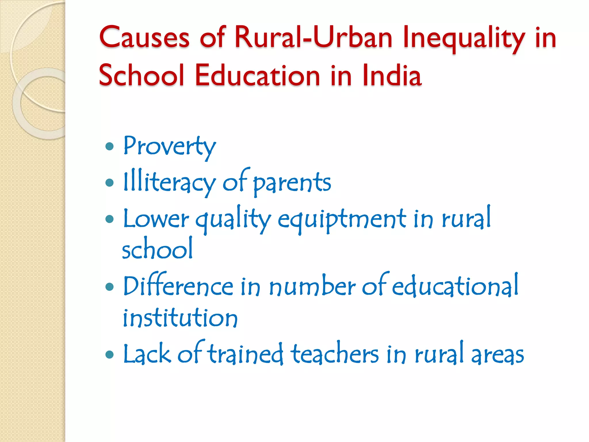 Rural Urban Inequality in School Education in India | PDF