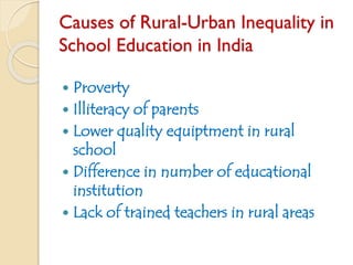 Rural Urban Inequality in School Education in India | PDF