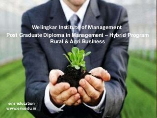 Welingkar Institute of Management
Post Graduate Diploma in Management – Hybrid Program
Rural & Agri Business

eins education
www.einsedu.in

 