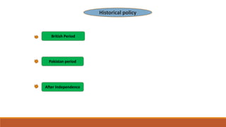 Historical policy
British Period
Pakistan period
After Independence
 