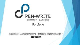 Portfolio 
Listening + Strategic Planning + Effective Implementation = 
Results 
 