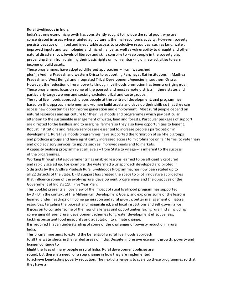 rural livelihood in india essays Rural livelihood in india essays on the great writting services free essay national civil society conference what it takes to eradicate poverty december 4 – 6,. rural livelihood in india essays Rural livelihood in india essays on the great writting services free essay national civil society conference what it takes to eradicate poverty december 4 – 6,.