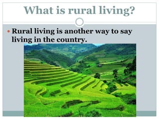 What is rural living?
 Rural living is another way to say
living in the country.
 